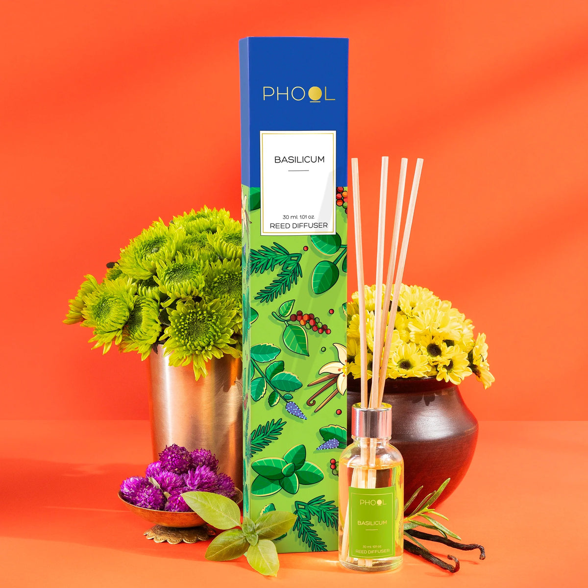 Phool Basilicum Luxury Reed Diffuser Set