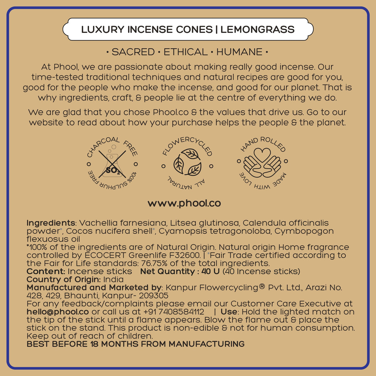 Phool Natural Incense Cones - Lemongrass